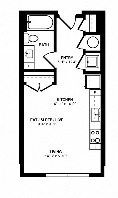 S1A_Studio 1 Bath_456sqft.